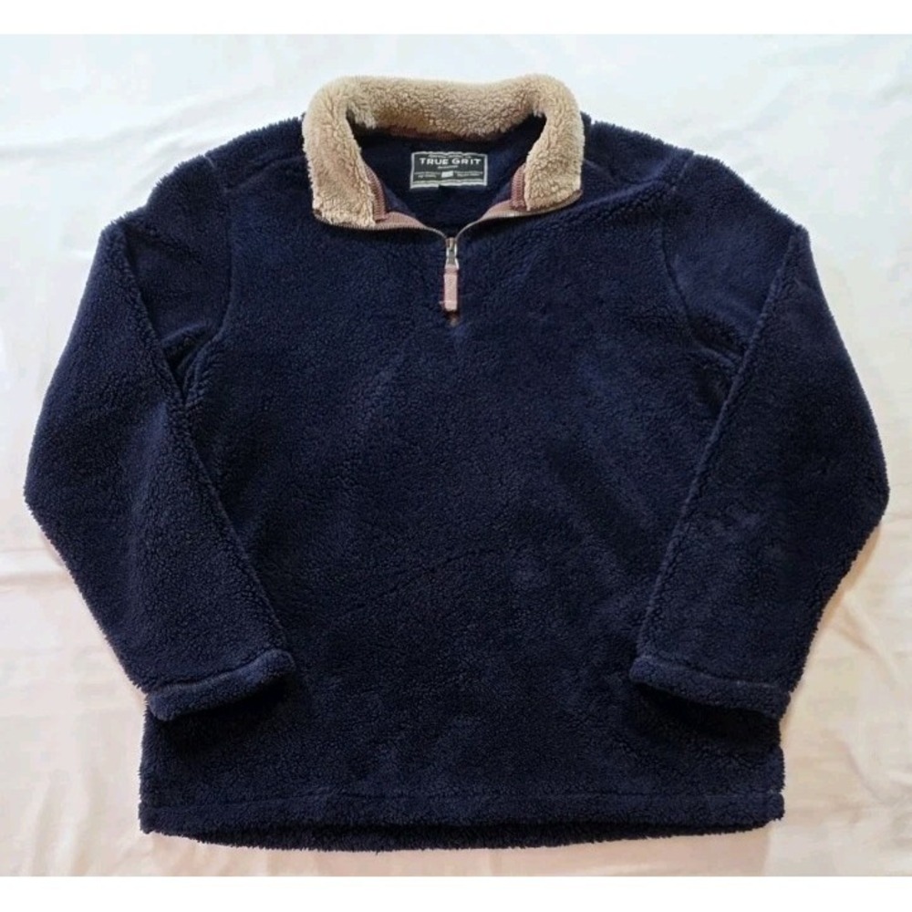 True Grit Pebble Pile 1/4 Zip Sherpa Fleece‎ Pullover Men's Medium Navy Blue